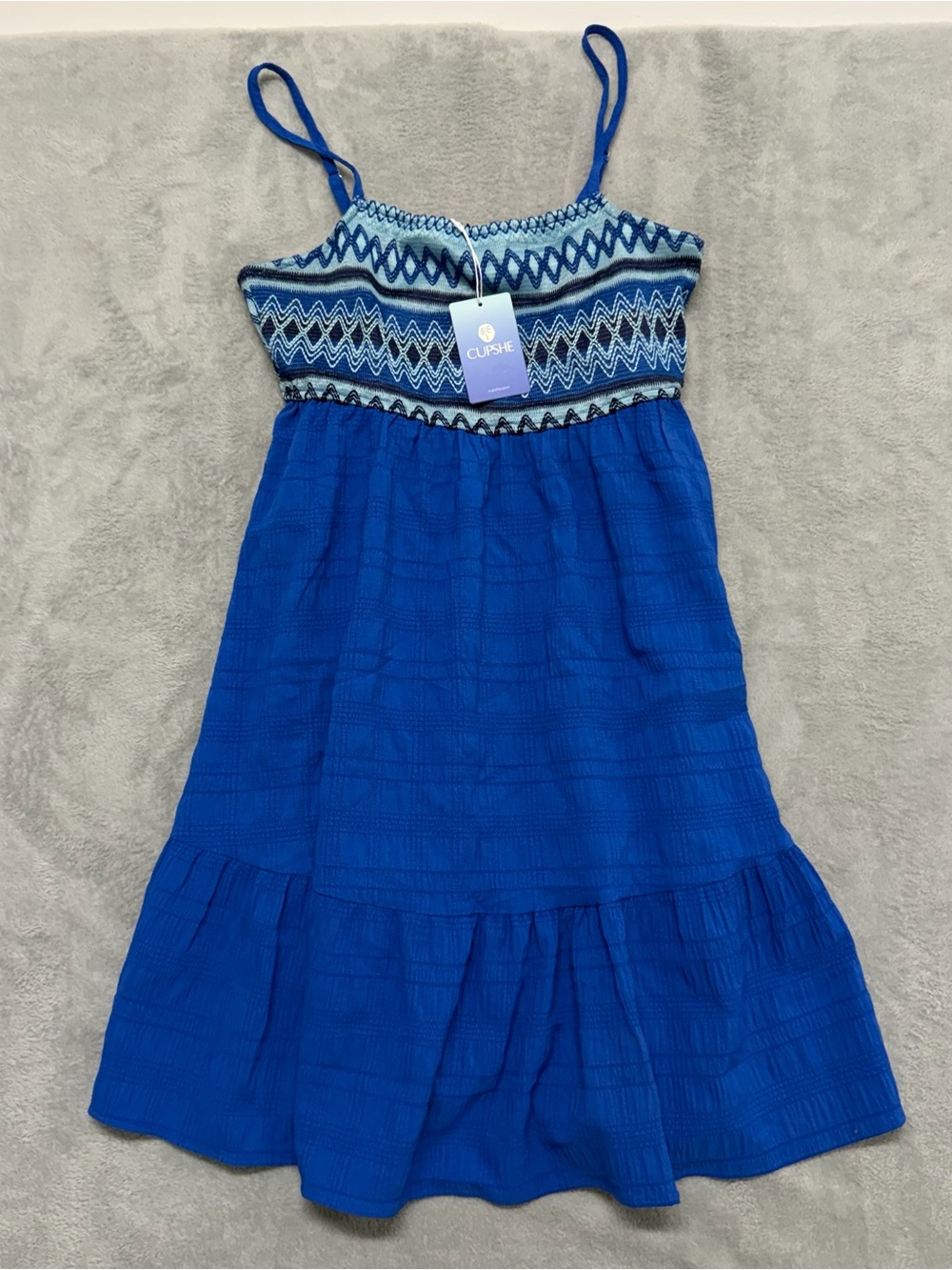 NEW CUPSHE Womens Large Blue Boho Embroidered Midi Sundress Spaghetti Strap